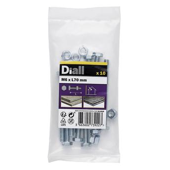 Buy Diall Zinc-Plated Carbon Steel Hex Bolt & Nut Pack (M6 x 70 mm, 10 ...