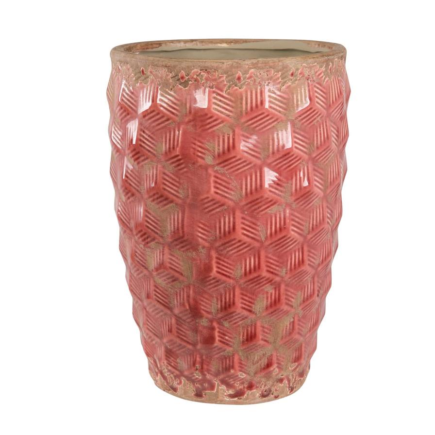 Living Space Ceramic Vase – Diamond Pattern (Red)