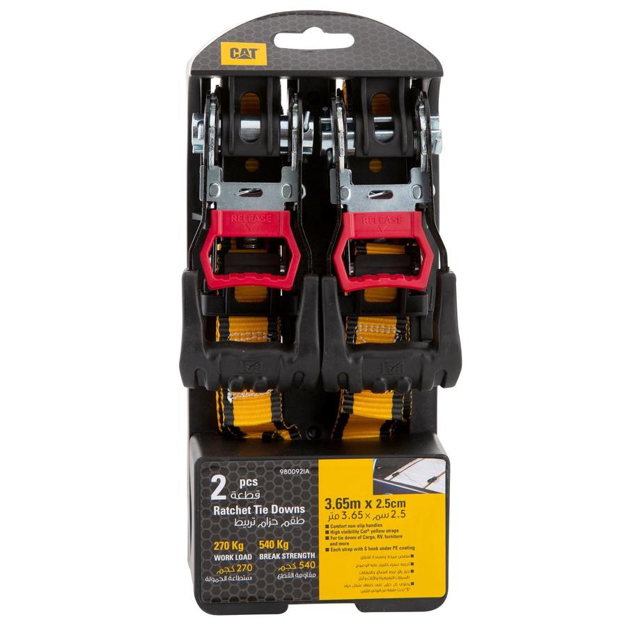 CAT Ratchet Tie Downs (3.6 m x 2.5 cm, Pack of 2)