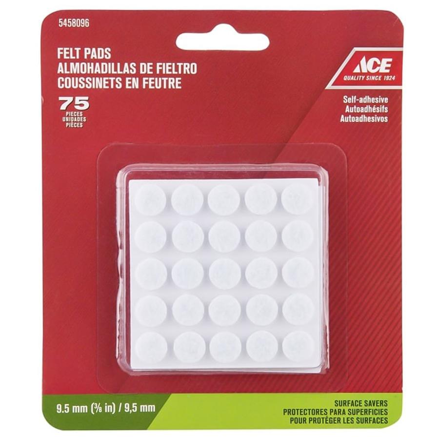 Ace Self-Adhesive Felt Pads (9.5 mm, Pack of 75, White)