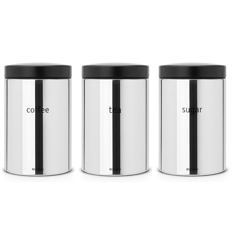 Brabantia 204166 Storage Canisters (1.4 L, Chrome, Pack of 3)