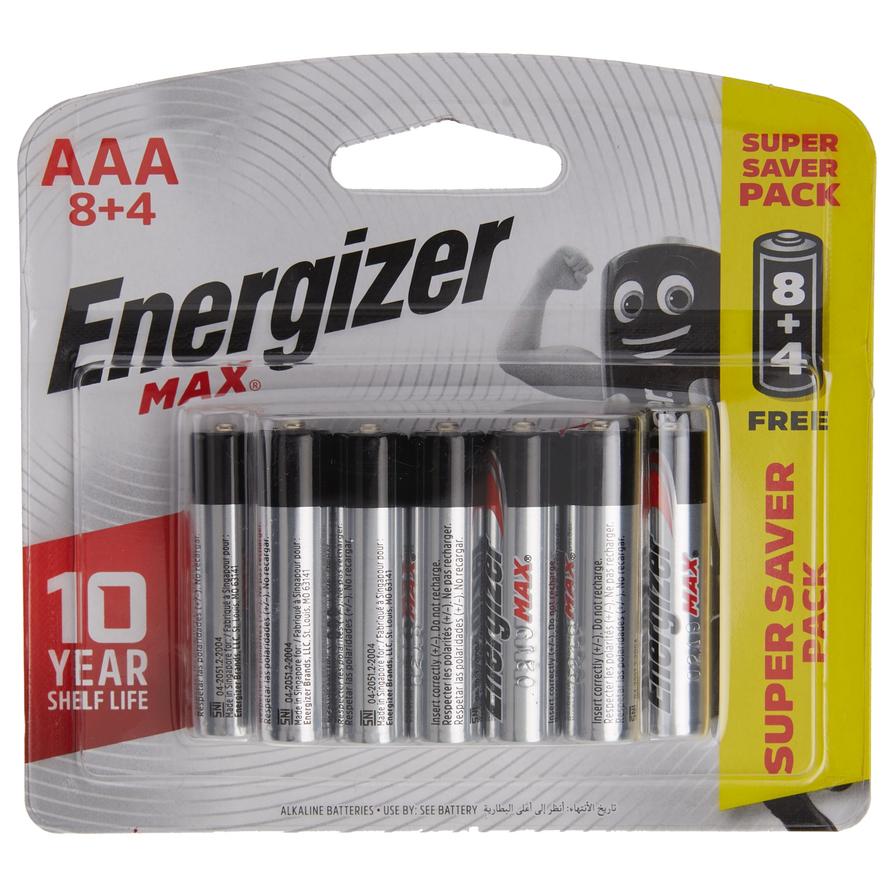 Energizer Max Alkaline Battery AAA 8+4 Free