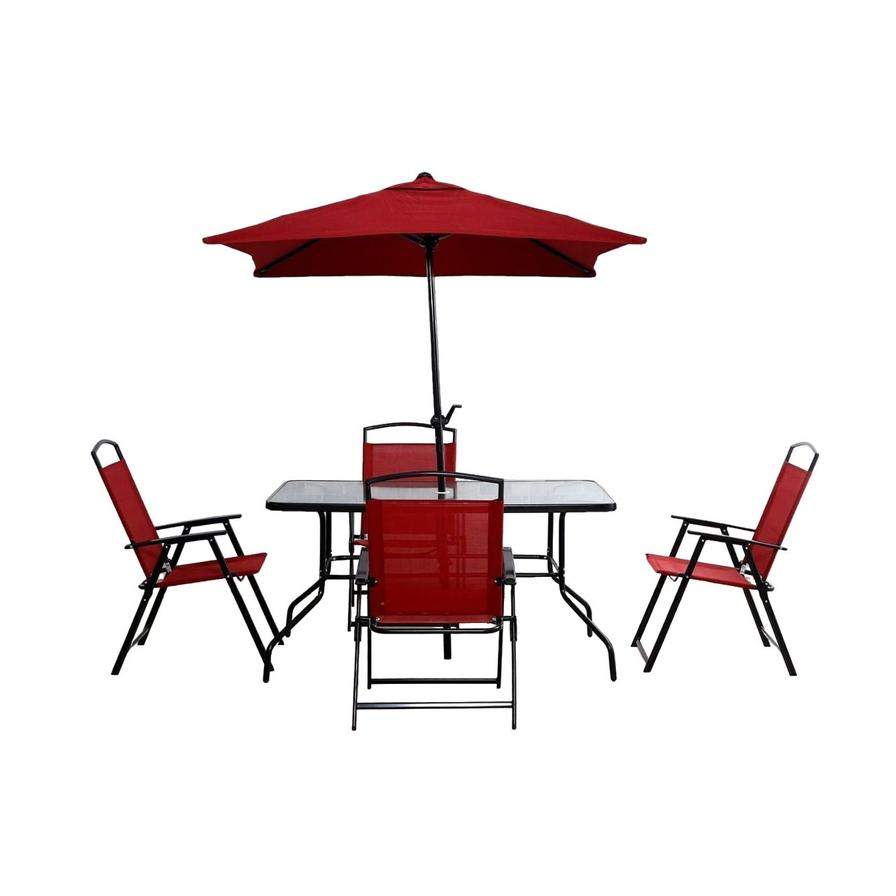 Patio umbrella and store chairs