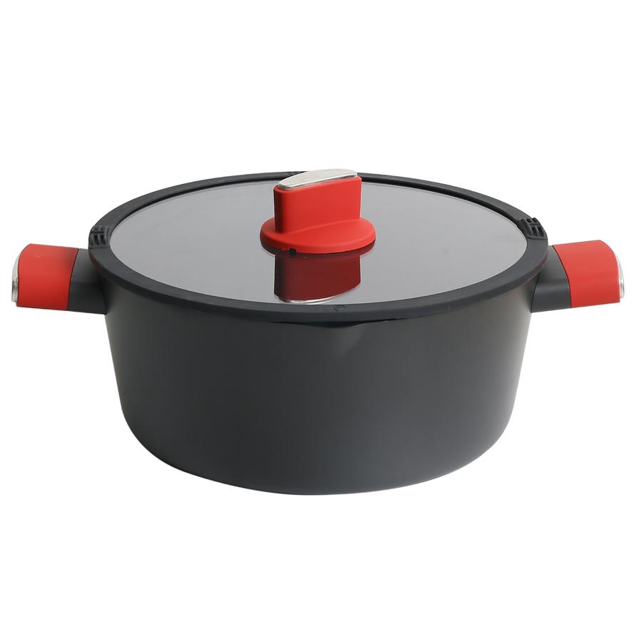 Non-Stick Casserole W/Red Silicone Handle & Lid (18 cm)