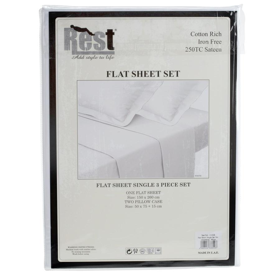 Rest Sateen Flat Single Sheet Set (150 x 260 cm, 3 Pc.)
