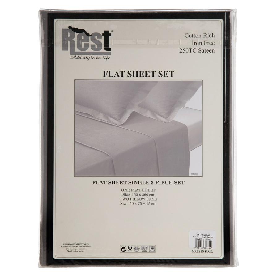 Rest Sateen Flat Single Sheet Set (150 x 260 cm, 3 Pc.)