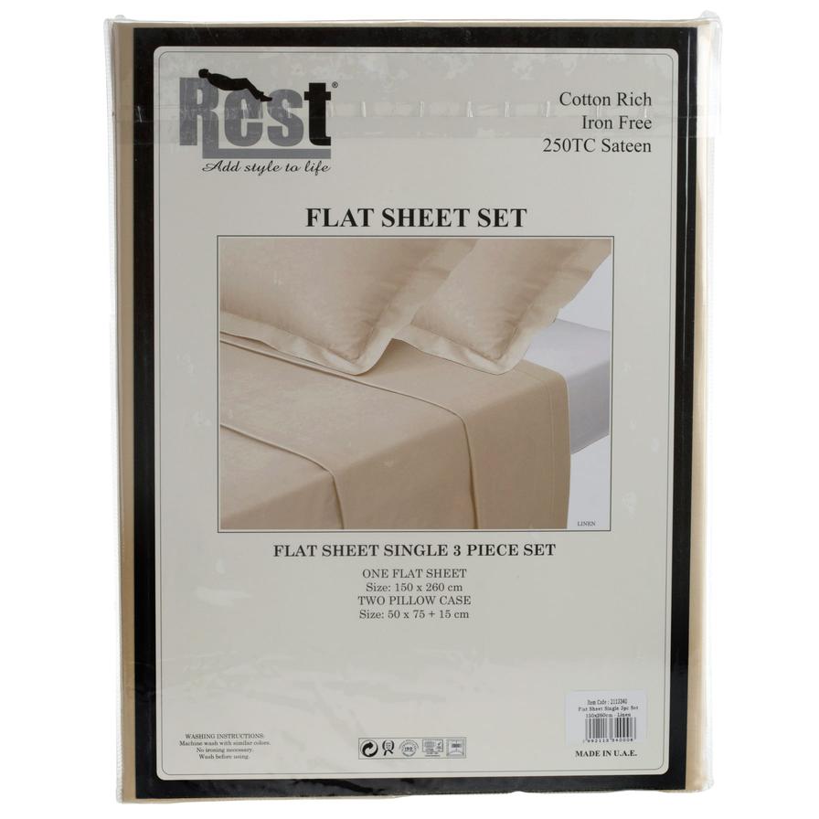 Rest Sateen Flat Single Sheet Set (150 x 260 cm, 3 Pc.)