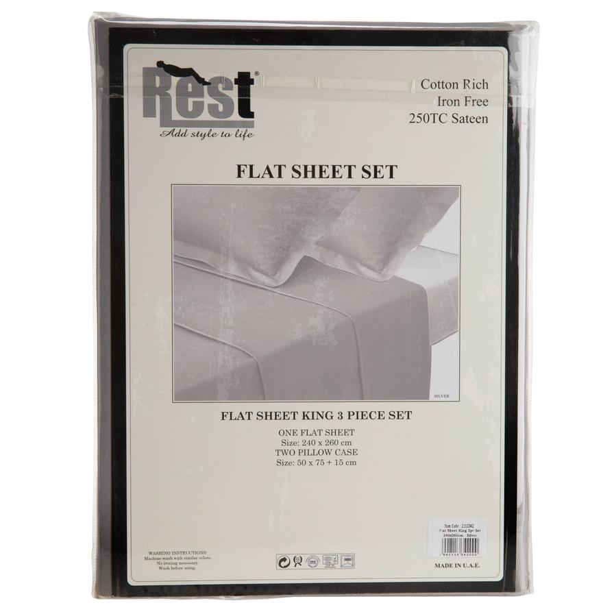 Rest Sateen Flat King Sheet Set (240 x 260 cm, 3 Pc.)