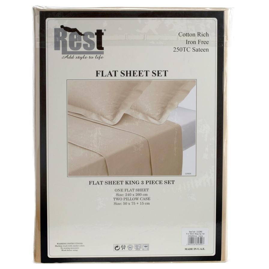 Rest Sateen Flat King Sheet Set (240 x 260 cm, 3 Pc.)