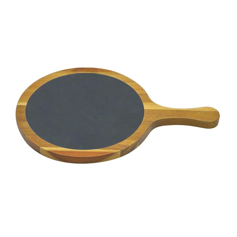 Raj Acacia Wood & Slate Round Serving Board (31 x 21 cm)