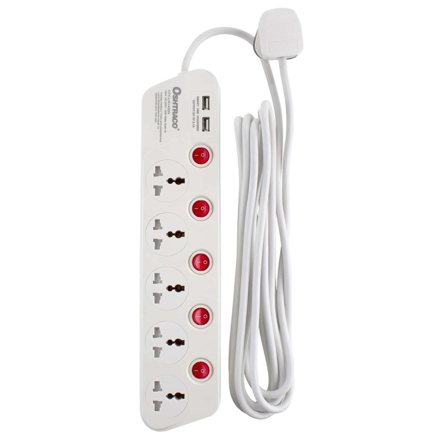 Buy Oshtraco 5Way Extension Cord W/ 5 USB Ports (4 m) Online in Dubai