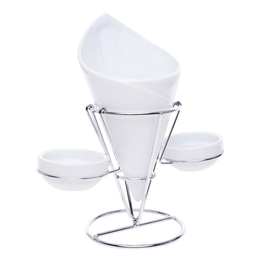 Shallow French Fries Holder W/ 2 Dish Dips, SC-YG755-FF