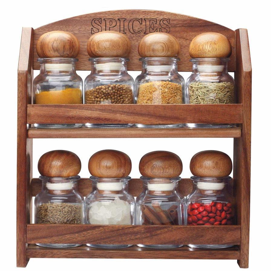 Billi Wooden Spice Rack W 8 Bottles