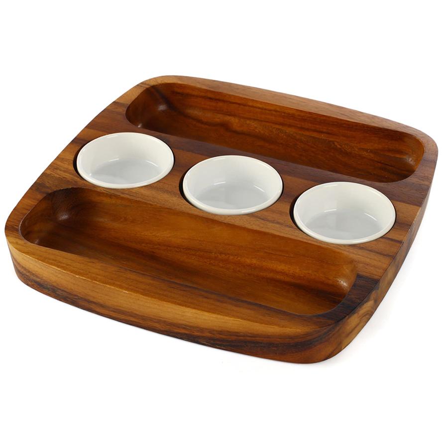 Billi Dual Sided Wooden Chip & Salsa Serving Tray