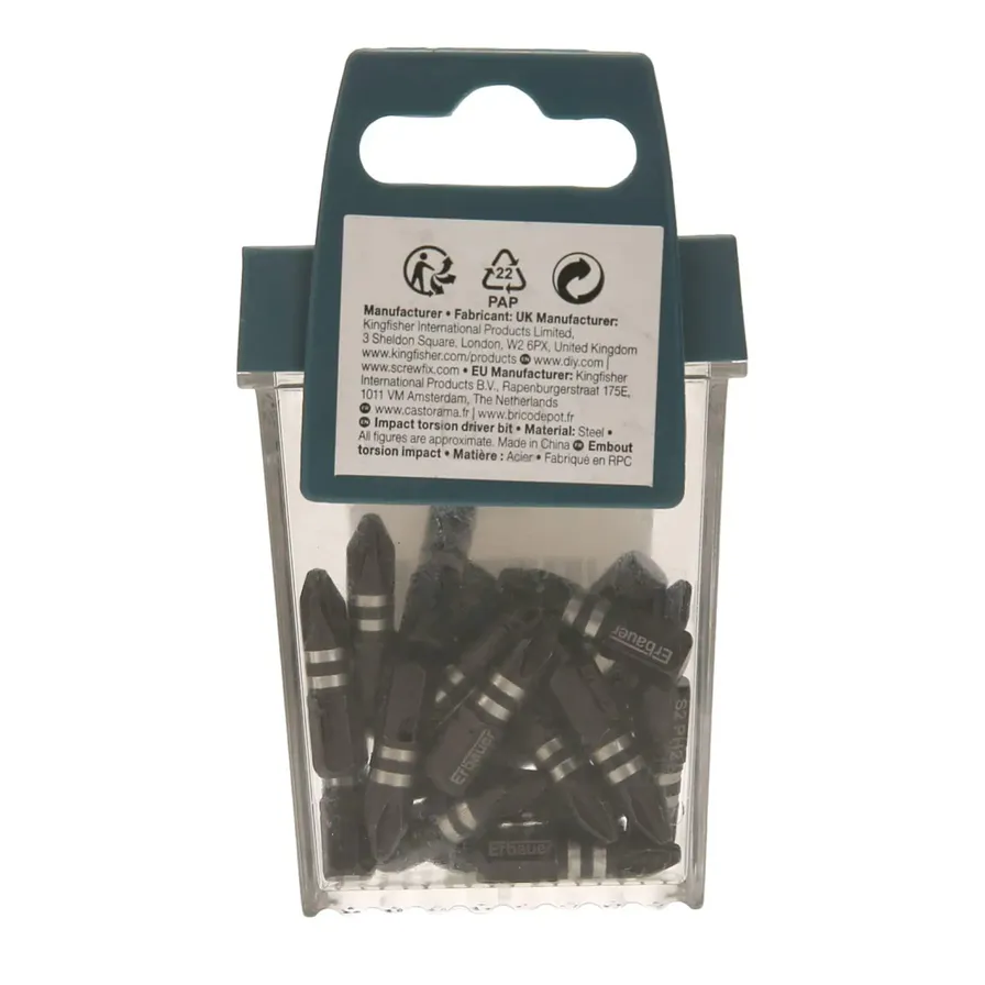 Buy Erbauer PH2 Impact Screwdriver Bits Pack 25 mm 20 Pc