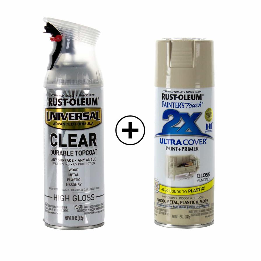 Rustoleum Painter's Touch  Paint+Primer Spray Paint (340 g , Gloss Almond) + Rustoleum Universal Top Coat Spray Paint (312 g, Clear)