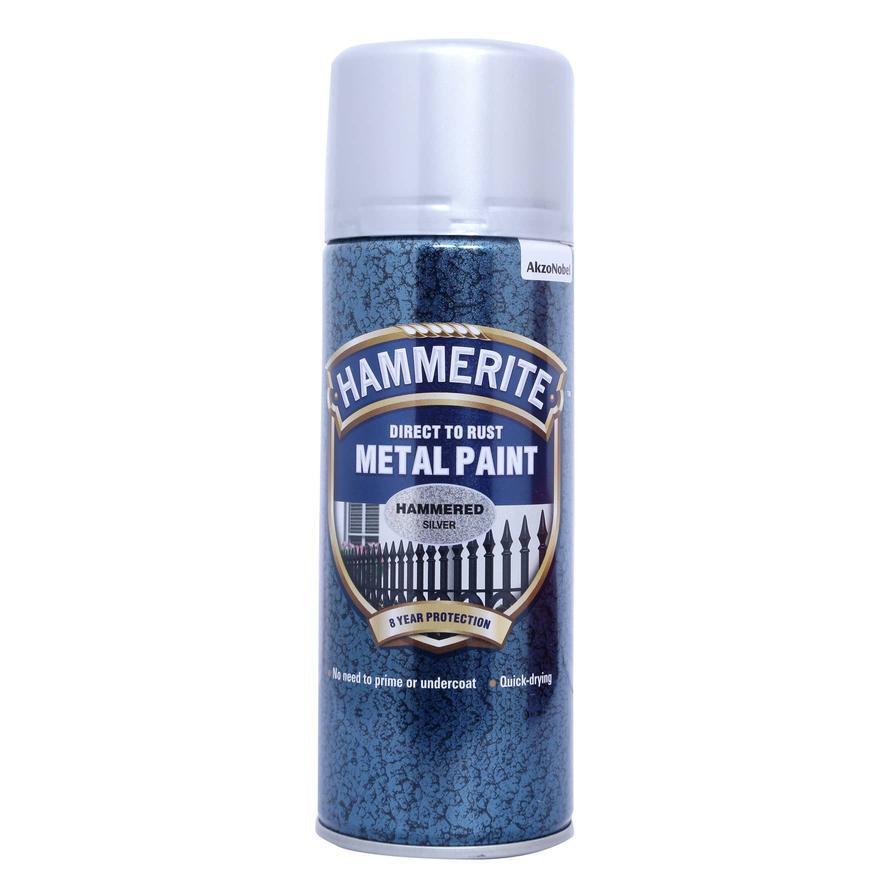 Hammerite Metal Spray Paint (400 ml, Hammered Silver)