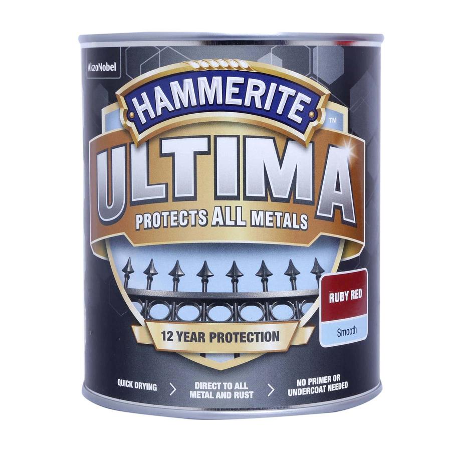 Hammerite Ultima Metal Paint (750 ml, Smooth Ruby Red)