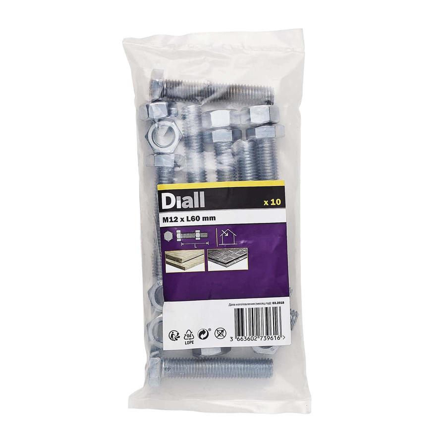 Buy Diall M12 Hex Carbon Steel Bolt & Nut (60 mm, 10 Pc.) Online in