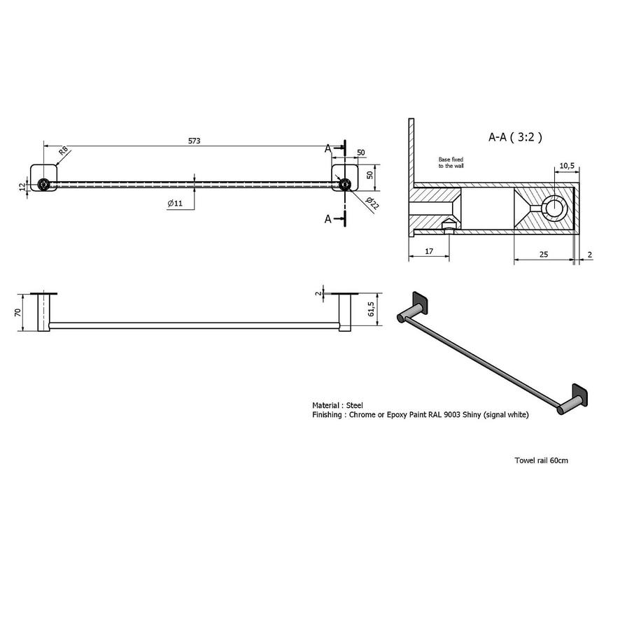 Buy GoodHome Koros Steel Towel Rail 423 x 50 x 72 mm Online in Dubai the UAE ACE