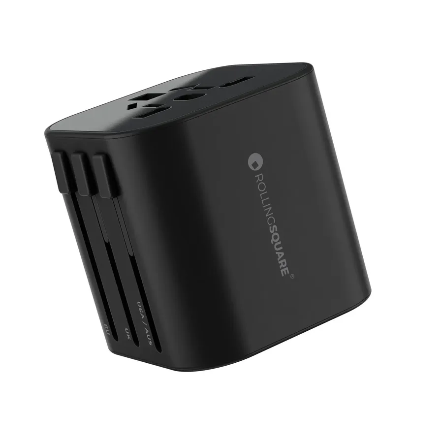  Rolling Square Portable Pocket Travel Charger -  Smartphone-Compatible Universal Travel Adapter for 200+ Countries - US, EU,  UK, AU Plug - USB-A + USB-C - Up to 20W Output : Cell