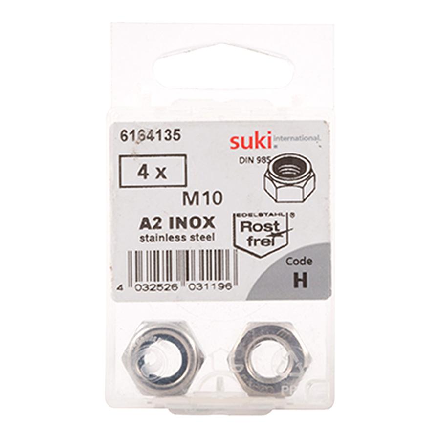 Suki Stainless Steel Self-lock hex Nuts (M10, Pack of 4)