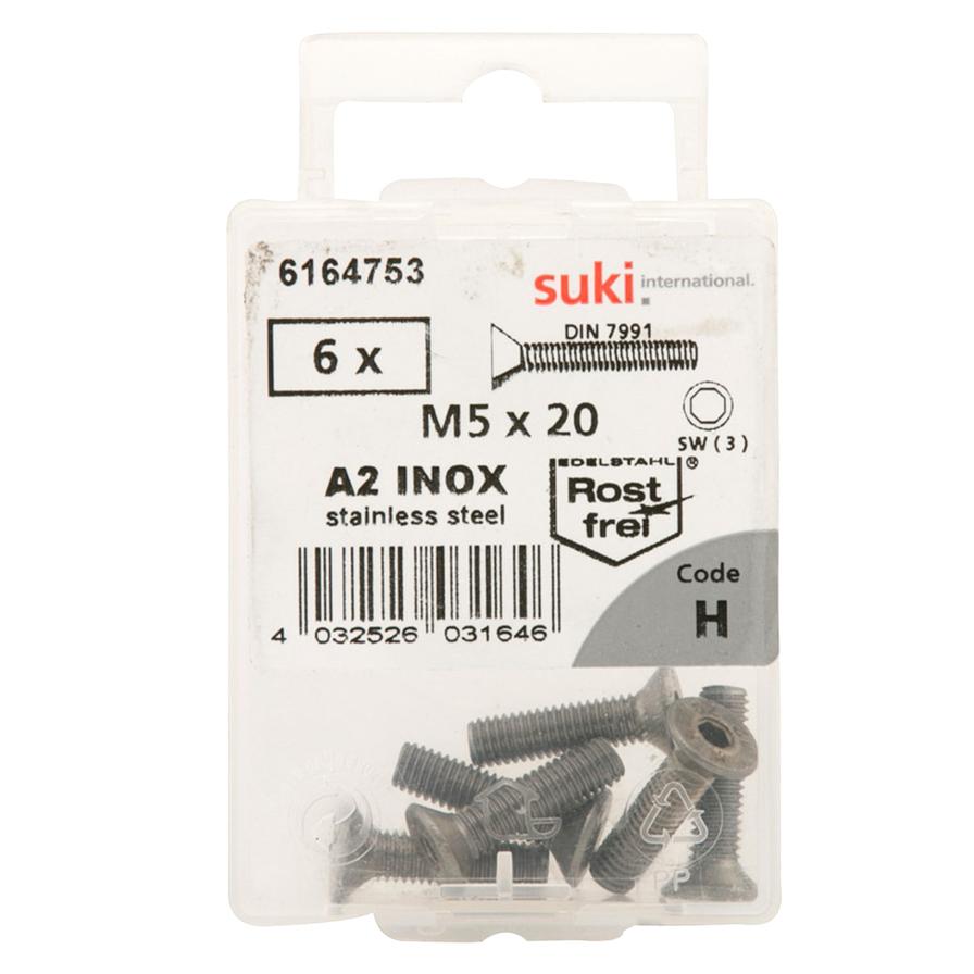 Suki Steel Hex Socket Countersunk Machine Screws (M5 x 20 mm, Pack of 6)