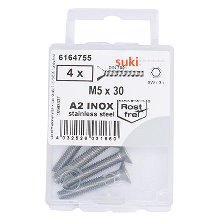 Suki Steel Hex Socket Countersunk Machine Screws (M5 x 30 mm, Pack of 4)