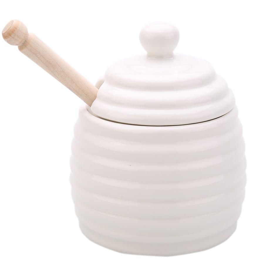 Country Kitchenware Honey Pot with Dipper (12 cm, White)