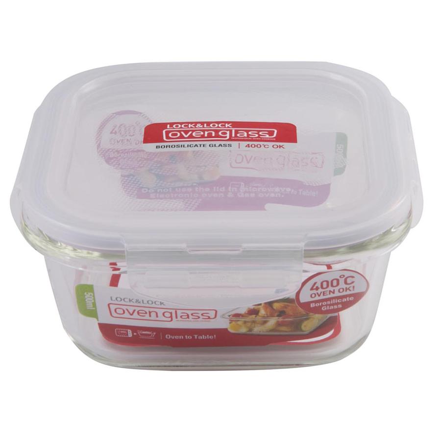 Lock & Lock Oven Glass Square Container (500 ml, Clear)