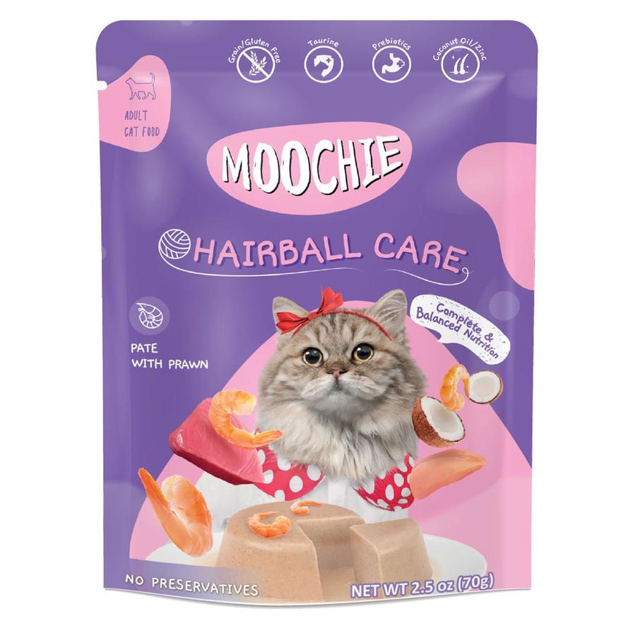 Buy Moochie Hairball Care Wet Cat Food Pouch Pate Prawn Adult