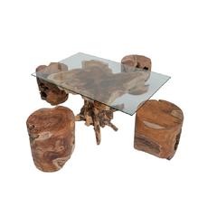Leaf 4-Seater Teak Wood Dining Set Khashabeesta