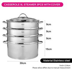 Fissman Barakat Stainless Steel Stockpot W/Glass Lid & 3-Steamer Inserts (30 cm, 5 Pc.)