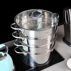 Fissman Barakat Stainless Steel Stockpot W/Glass Lid & 3-Steamer Inserts (30 cm, 5 Pc.)