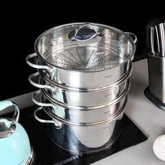 Fissman Barakat Stainless Steel Stockpot W/Glass Lid & 3-Steamer Inserts (30 cm, 5 Pc.)