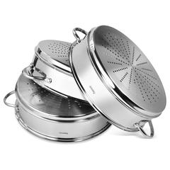 Fissman Barakat Stainless Steel Stockpot W/Glass Lid & 3-Steamer Inserts (30 cm, 5 Pc.)