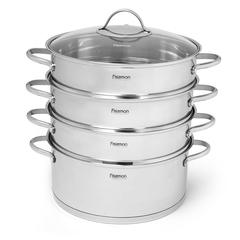 Fissman Barakat Stainless Steel Stockpot W/Glass Lid & 3-Steamer Inserts (30 cm, 5 Pc.)