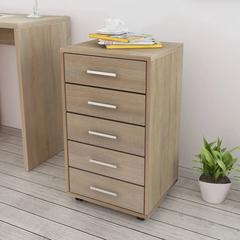 vidaXL Office Drawer Unit with Castors 5 Drawers Oak (33 x 38 x 63 cm)