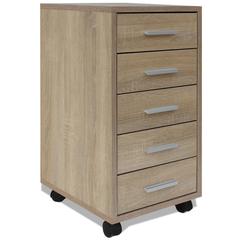 vidaXL Office Drawer Unit with Castors 5 Drawers Oak (33 x 38 x 63 cm)