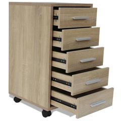 vidaXL Office Drawer Unit with Castors 5 Drawers Oak (33 x 38 x 63 cm)