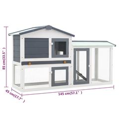 vidaXL Firwood Outdoor Rabbit Cage (145 x 45 x 85 cm, Grey & White)