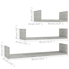 vidaXL Wall Display Shelf 3 pcs Concrete Grey Engineered Wood