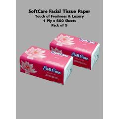 SoftCare Nylon Facial Tissue Paper (1 Ply x 600 Sheets, Pack of 5)