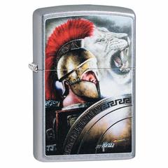 Zippo Mazzi Spartan Warrior & Lion Windproof Lighter, 49095 (Street Chrome)