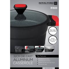Royalford Non-Stick Die-Cast Aluminium Casserole W/Glass Lid (32 cm)