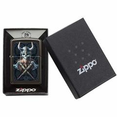 Zippo Anne Stokes Viking Skull Windproof Lighter, 49106 (High Polish Black)