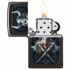 Zippo Anne Stokes Viking Skull Windproof Lighter, 49106 (High Polish Black)