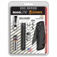 Maglite Solitaire LED Flashlight & Gerber Knife Set (Black, 47 Lumen)