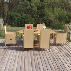 6-Seater Poly Rattan Garden Dining Set vidaXL (150-200 x 100 x 74 cm, Beige)