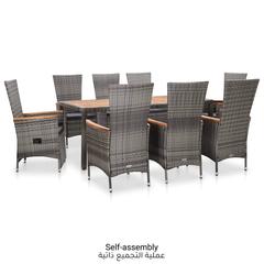 8-Seater Poly Rattan Outdoor Dining Set W/Cushions vidaXL (Grey)